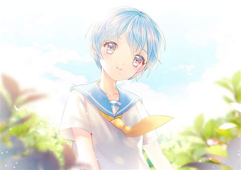 Blue Eyes Leaf School Uniform Short Hair Sunshine Wallpaper