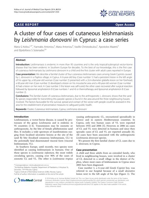 PDF A Cluster Of Four Cases Of Cutaneous Leishmaniasis By Leishmania Donovani In Cyprus A