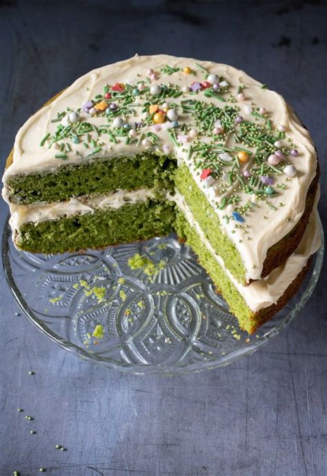 Overhead Shot Of A Bright Green Layer Cake This Vanilla Spinach Cake