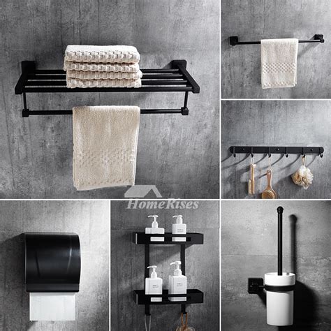 6 Piece Black Stainless Steel Wall Mounted Bathroom Accessories Sets