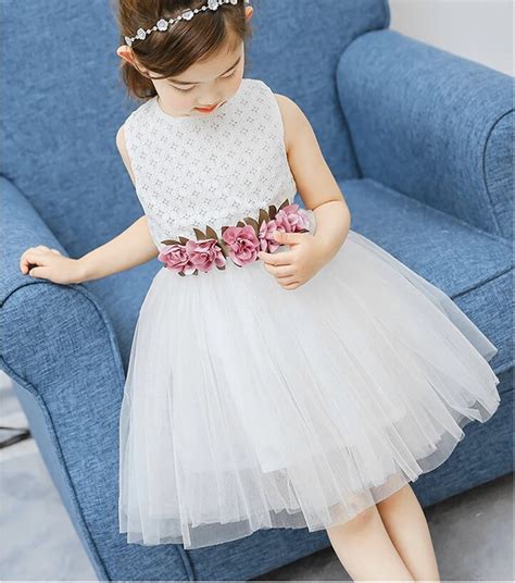 Children Sweet Dresses For Girls Flower Decorations Lace Princess Dress