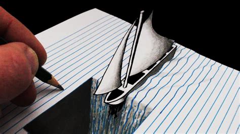 How To Draw A Boat Optical Illusion Hole In Line Paper Youtube