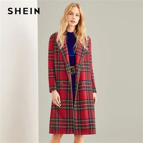 Buy Shein Multicolor Double Breasted Waterfall Plaid