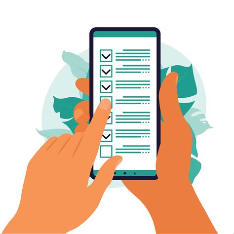 Checklist On Smartphone Screen Online Survey Concept Hand Holds