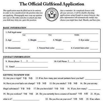 Find the newest application form meme. A World of Controversy: The Girlfriend Application