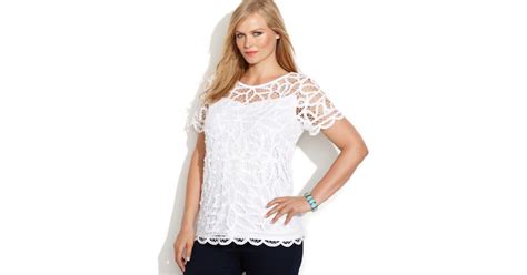 Inc International Concepts Plus Size Shortsleeve Lace Top In White Lyst