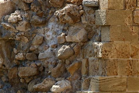 High Wall Made Of Stone And Concrete Stone Wall Texture Stock Image