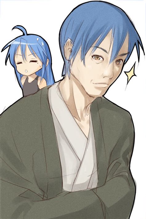 Safebooru Ahoge Bad Id Blue Hair Father And Daughter Izumi Konata Izumi Soujirou Japanese