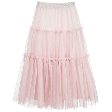 Monnalisa Chic Girls Long Pink Tulle Skirt Childrensalon