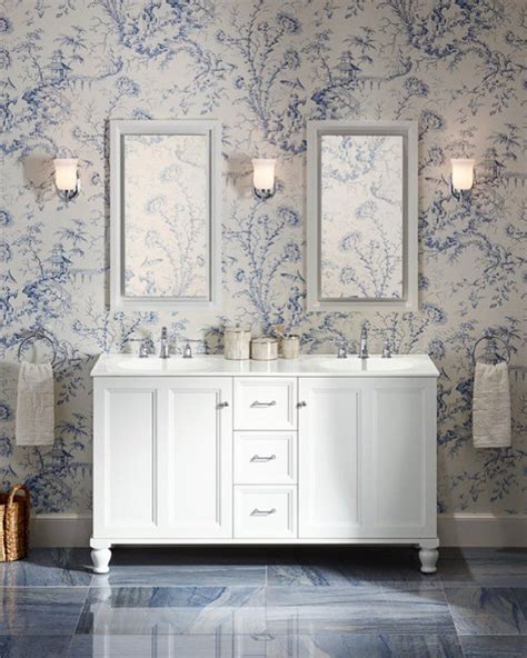 “pillement Toile” Wallpaper In China Blue By Scalamandre Bathroom