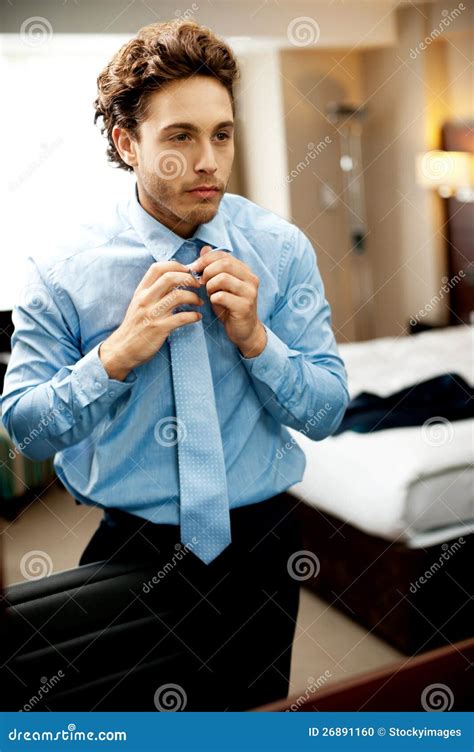 Exhausted Executive Getting Ready For Work Stock Photo Image Of