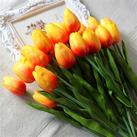 10pcs lot pu mini tulip flower handfeel touch wedding flower artificial flower tulip home