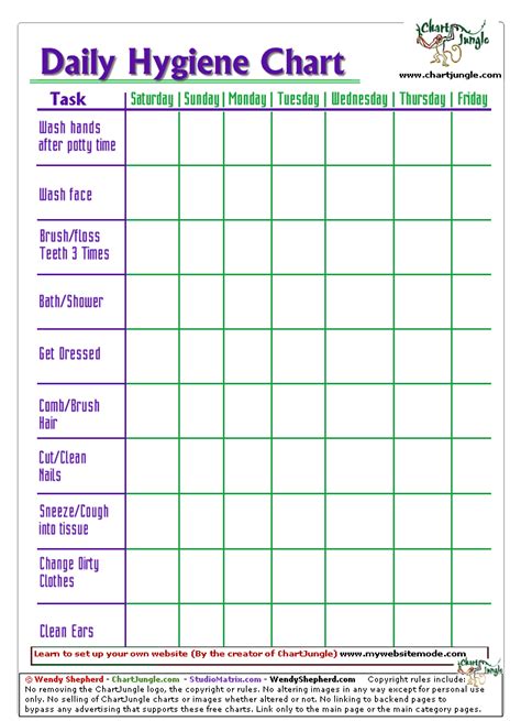 Printable Daily Personal Hygiene Checklist