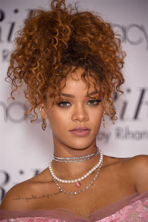 Curly Afro With Bangs Rihanna Hairstyles Curly Girl Hairstyles