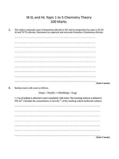 Ib Chem Sl And Hl Topic 1 To 5 Theory Test Paper Pdf