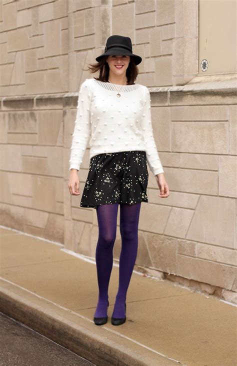 What I Wore One More Time How To Wear Fashion Tights Purple Tights