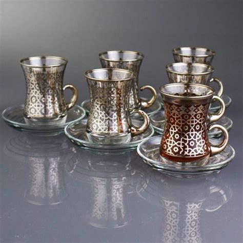 Turkish Tea Glasses Set Top Quality Platinum Plated Set Of Agra