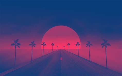 Artistic Retro Wave Palm Tree Road Wallpaper Waves Wallpaper Tree