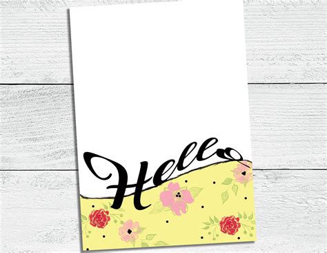 Hello Printable Greeting Card Instant Download Digital Etsy