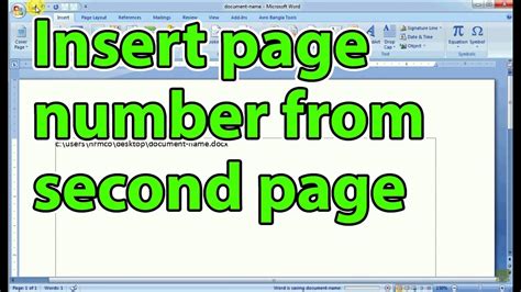 Put the cursor on the page where the page numbering should start (that is section two in the document). Insert page number in MS Word document from second page ...