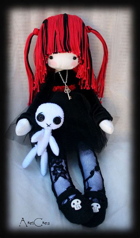 Emily Emo Goth Cloth Doll With Skulls And Voodoo Doll Friend Handmade