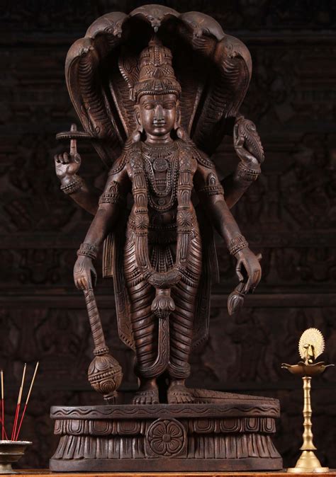 Sold Wood Standing Vishnu With Shesha And Club 36 98w9bb Hindu Gods