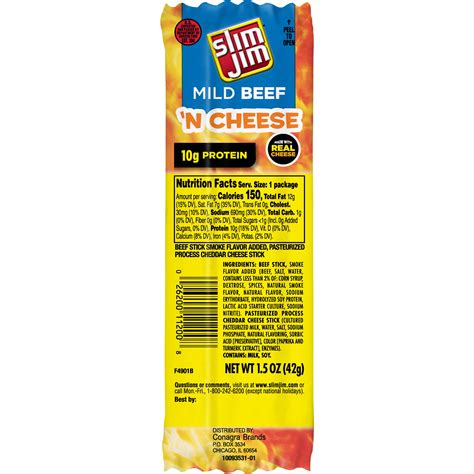 Slim Jim Beef N Cheese Mild Flavor Meat Stick 15 Oz