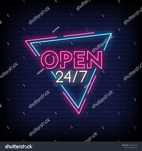 Open 247 Neon Signs Style Text Stock Vector Royalty Free 1544228372