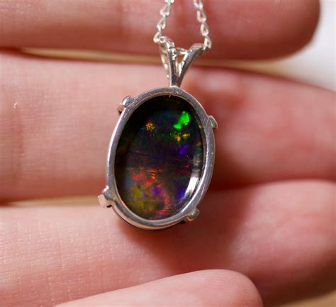 Large Opal Pendant Genuine Fire Opal Black Opal Necklace Graduation