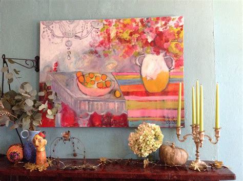 Mantel With Art By Annie Obrien Gonzales Abstract Flower Art