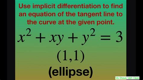 Find Equation Of Tangent Line At Point For X Xy Y