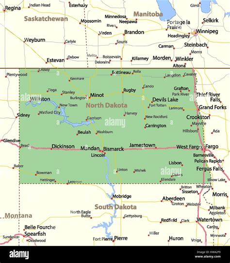 Map Of North Dakota Shows Country Borders Urban Areas Place Names