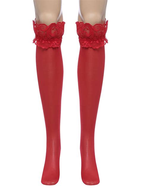 Red Lace Top Thigh High Stockings Nightclubs Pantyhose Sheinsheinside