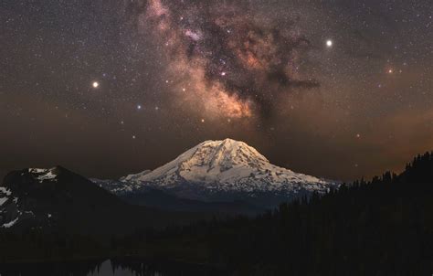 Wallpaper Forest Space Trees Mountains Night Mountain Stars Lake