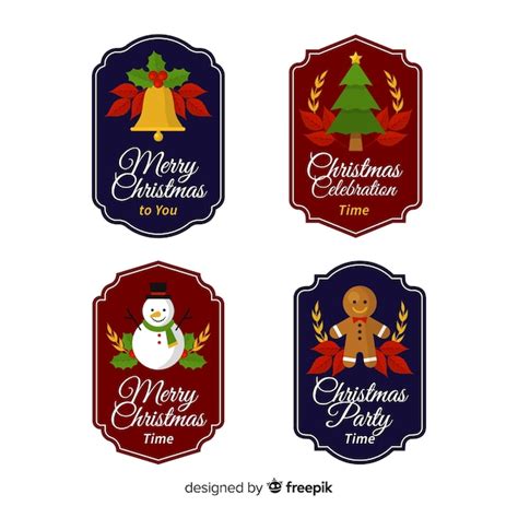 Conjunto Adorable De Etiquetas De Navidad Con Diseño Plano Vector Gratis