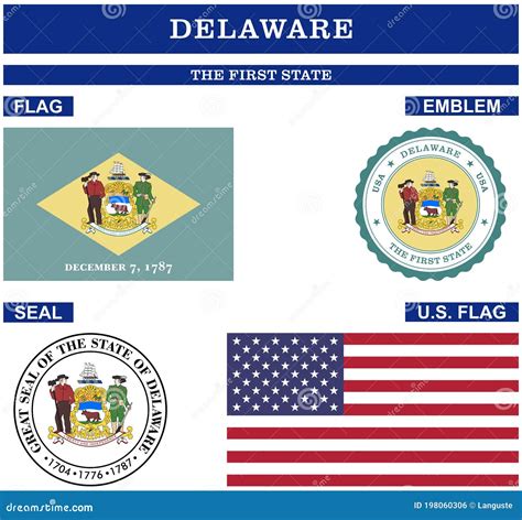 Delaware Symbol Collection With Flag Seal Us Flag And Emblem As