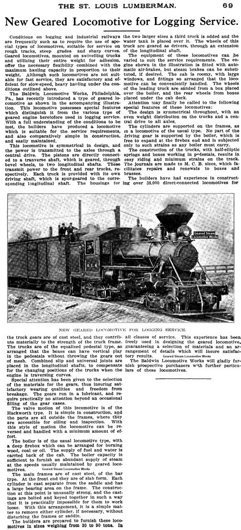 Article List For Baldwin Geared Steam Locomotives
