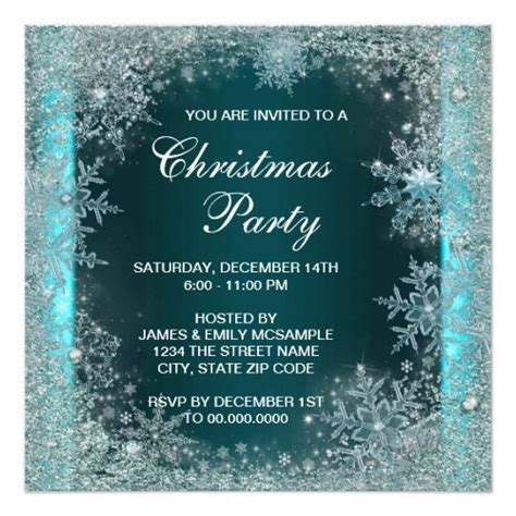 Elegant Teal Blue Snowflake Christmas Party Invitation Zazzle Com
