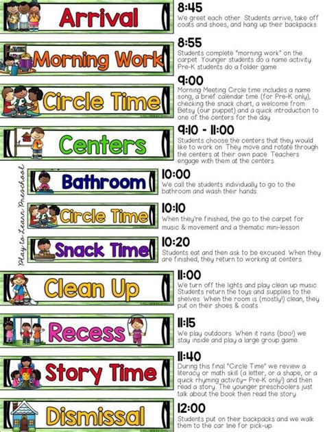 Preschool Schedule Kindergarten Schedule Classroom Schedule