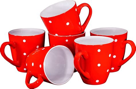 Polka Dot Coffee Mug Set Set Of 6 Large Sized 16 Ounce