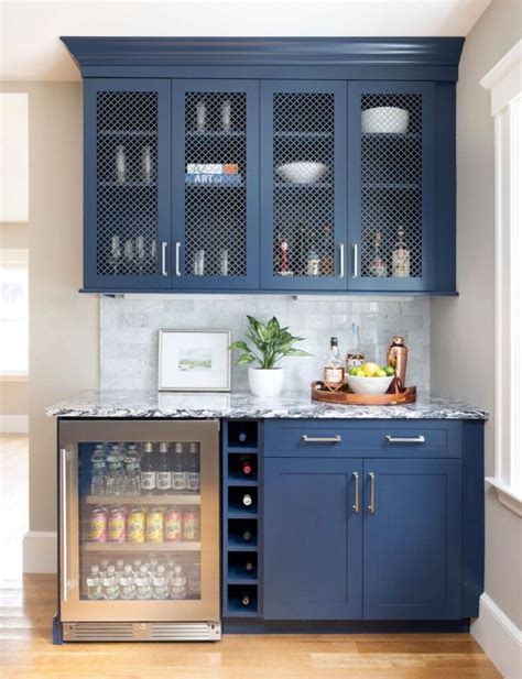 Beverage Center With Blue Cabinetry Kitchen Beverage Center Home Bar