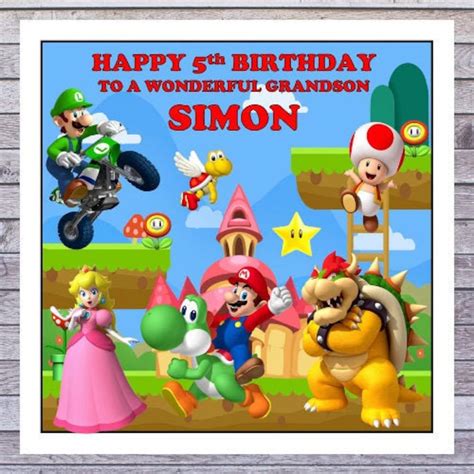Kids Birthday Cards Super Mario Personalised With Any Age Etsy
