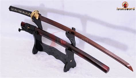 Handmade Japanese Katana Samurai Sword Red Damascus Steel Full Tang