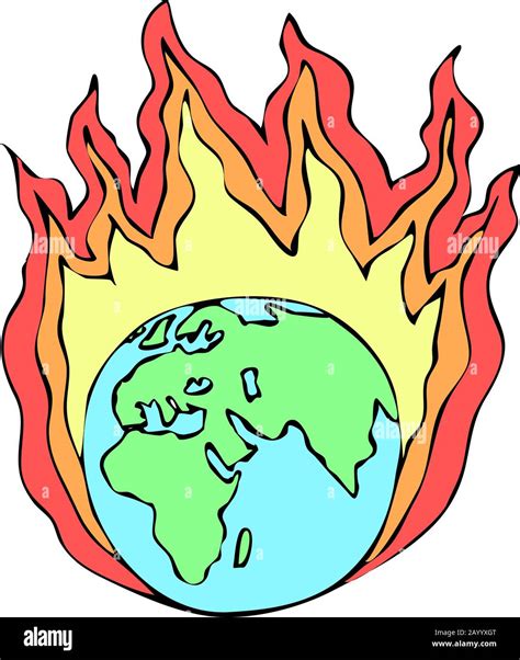 The Earth On Fire Vector Illustration For Climate Changeglobal