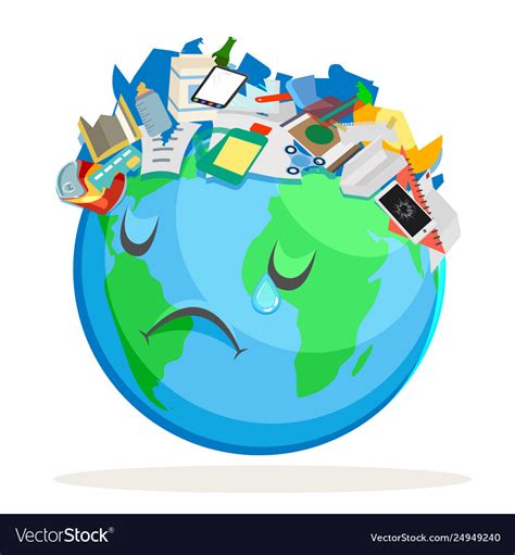 Trash Polluted Planet Earth Sad Suffer Tired Sick Vector Image