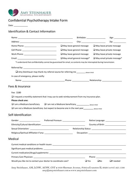 Psychotherapy Intake Form Template Free Sample Example And Format Template
