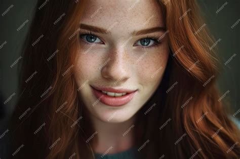 Premium Photo Closeup Portrait Of Redheaded Girl With Freckles
