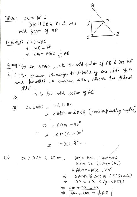 Abc Is A Triangle Right Angled At C A Line Through The Mid Point M
