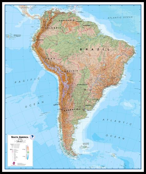 Large South America Wall Map Physical Pinboard And Framed Black