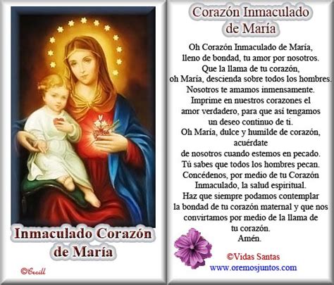 Rincón De La Oración Estampas Oraciones Del Corazón Inmaculado De María